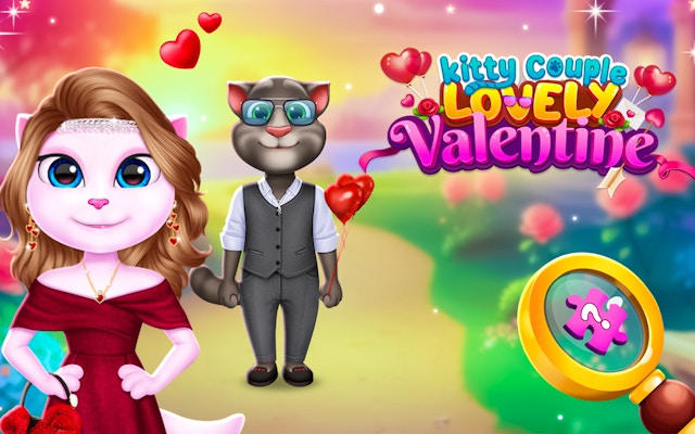 Kitty Couple Lovely Valentine Dress Up & Puzzle Game